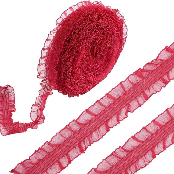 20 Yards Ruffled Nylon Elastic Lace Trim Pleated Stretchy Trimming for Clothes Decorations Crimson 30mm