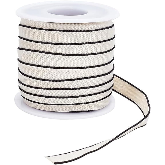20 Yards Striped Ribbon 3/8 inch White Craft Wrapping Ribbons with Black Edge Roll for Wraps Embellishments Party Decoration Home Decor