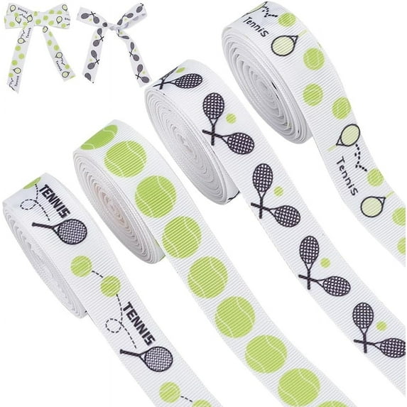 20 Yards Tennis Ribbon 3/4 Inch Sports Ribbon Polyester Grosgrain Ribbon Ball Crafts Ribbon Sports Hair Ribbon for Gift Wrapping Hair Bows Crafting Sewing Party Decoration 4 Styles