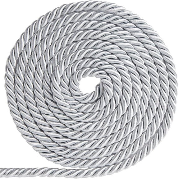 20 Yards Trim Cord 8mm/0.31" Polyester Twist Lip Twine Decorative Rope Thread String Ribbon for Home Decor Curtain Tieback Upholstery Accessories Sewing Crafts Silver
