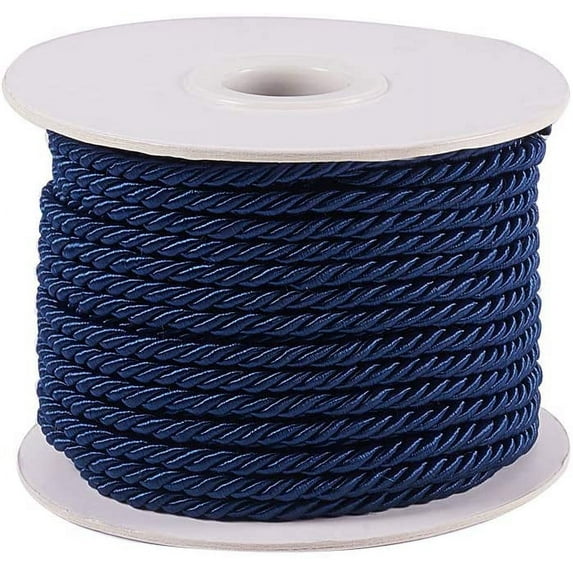 20 Yards Twisted Cord Rope 3mm Nylon Honor Cord Silk Ropes Decorative Rope Trim Satin Shiny Cord Thread for Crafts Handfasting Home Décor Upholstery Curtain Tieback (Marine Blue)