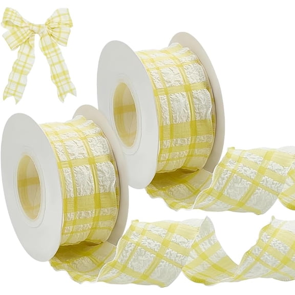 20 Yards Yellow Gingham Ribbon 2 Rolls 1-1/2 Inch Polyester Gingham Ribbon Woven Edge Tartan Pattern Ribbons for Wedding Invitations Bridal Bouquets Party Decoration Gift Wrapping