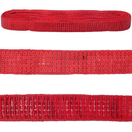 20 Yards x 1 inch Wide Sequin Ribbon 5 Rows Red Flat Glitter Paillette Fabric Ribbon Trim Metallic Sequins Strip Roll