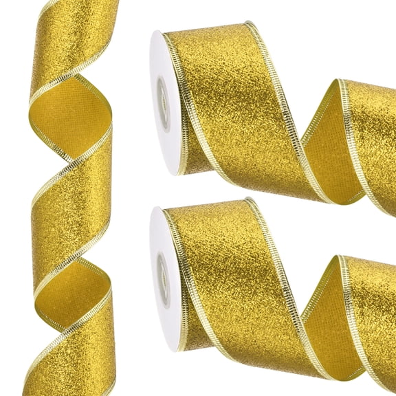 20 Yards x 2" Christmas Ribbon Metallic Wired Ribbon Shine Gift Wrapping Ribbon for Craft Birthday Wedding Festival Decoration, Yellow Gold