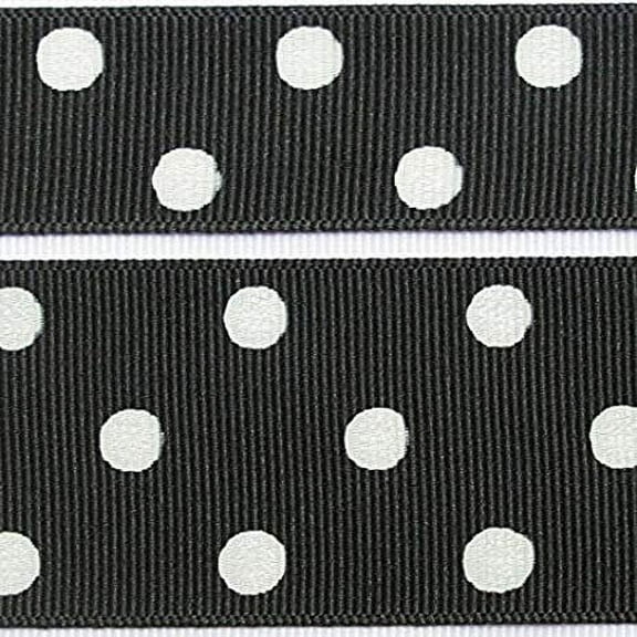 20 Yds Polka Dots Grosgrain Ribbon, 7/8 Inch - Black/White + One Yd Custom Print