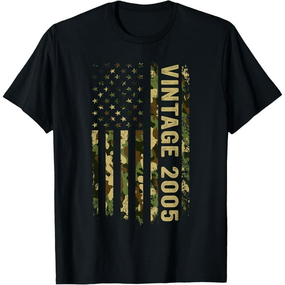 20 Year Old Vintage Made In 2005 American Flag 20th Birthday T-Shirt