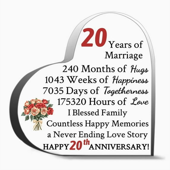 20 Years Of Marriage Gift 20Th Wedding Anniversary Acrylic Heart Marriage Keepsake Decoration Gift Delicate Mom Birthday Gifts From Daughter, Son - Acrylic Heart Plaque 3.9 × 3.9 Inch