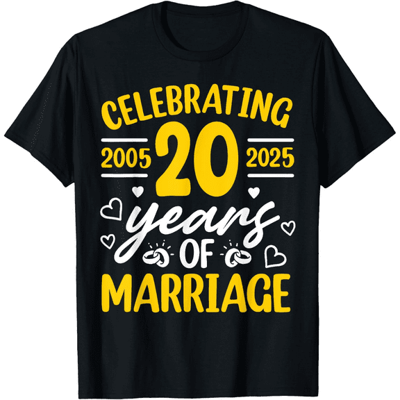 20 Years Of Marriage Est 2005 20th Wedding Anniversary Party T-Shirt100% cotton