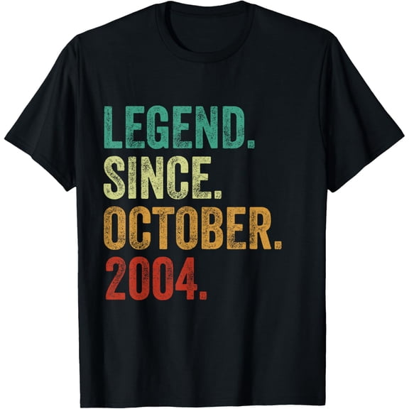 20 Years Old Legend Since October 2004 20th Birthday T-ShirtMen and women, Black T-shirt, size: Extra large S-4XL