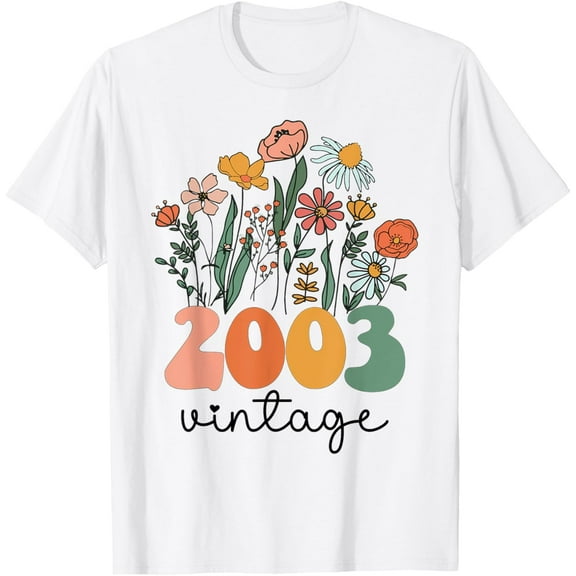 20 Years Old Vintage 2003 20th Women Birthday Wildflower T-Shirt mens t shirt，white，women，funny，misfits，men，journey