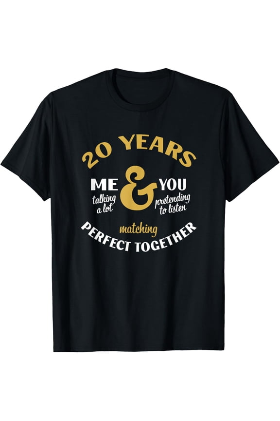 20 Years Perfect together 20th Anniversary Matching Couple T-ShirtMen's and women's gift, black and white T-shirt, size: Extra large S-4XL