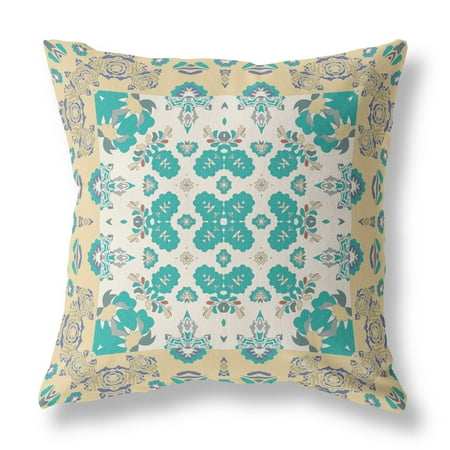 20â€ Yellow Green Rose Box Indoor Outdoor Zippered Throw Pillow