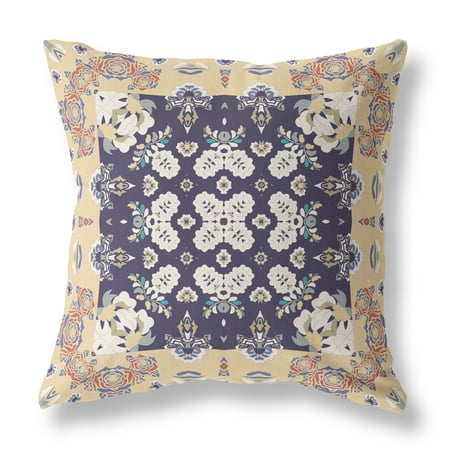 20â€ Yellow Navy Rose Box Indoor Outdoor Zippered Throw Pillow