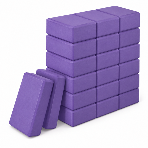 20 Yoga Blocks Bulk Eva Foam Exercise Brick Purple Non Slip Gymnastic Soft High Density Dance For Women Toning Meditation Stretchi