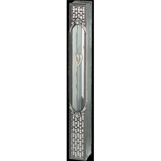 20 cm Glass Mezuzah with Classic Metal Plaque