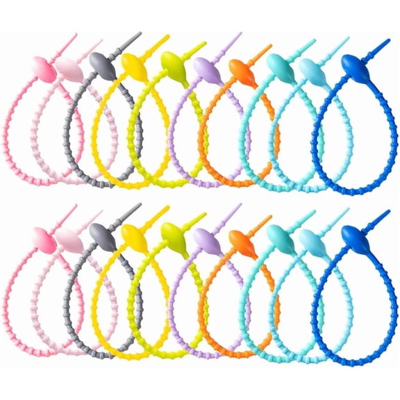 20 colored silicone cable ties, reusable rubber twist ties, bread ties, adjustable cable cable organizers