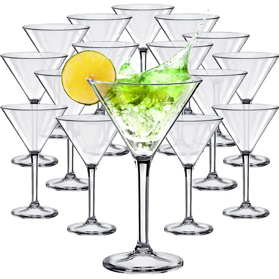 20 count 10 oz Unbreakable Martini Glasses Set Disposable Plastic Martini Glasses Clear Stemmed Cups Drinkware for Mousse Bar Restaurant Wedding Festival Party Supplies