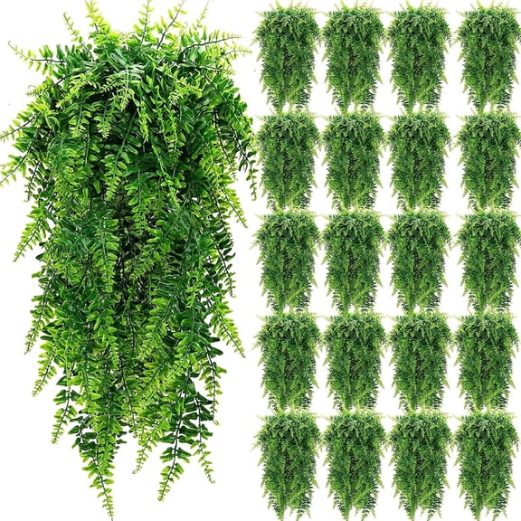 20 count Artificial 32 Inch Ferns Plastic for Wall Room Garden Wedding Garland Indoor Outdoor Decoration, No Basket