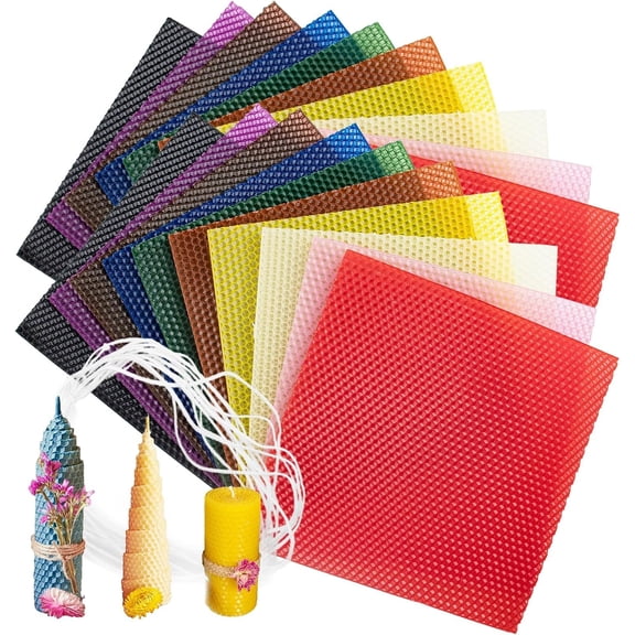 20 count Beeswax Candle Making Kit, Beeswax Sheets for Candle Making Rolling Kits (Bright Color, 8 x 8 inch)