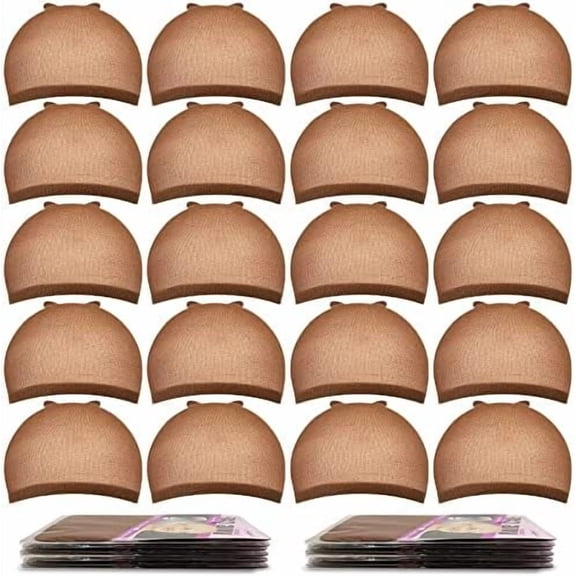 20 count Brown Stocking Caps for Wigs Stretchy Nylon Wig Caps for Women Men