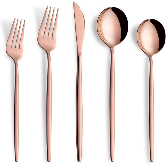 20 count Copper Silverware Set,Stainless Steel Flatware Cutlery Set Service for 4 Including Forks Spoons ,Kitchen Utensil Set,Tableware for  and Restaurant, Dishwasher Safe