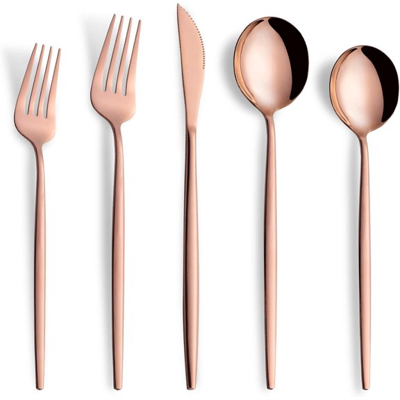 20 count Copper Silverware Set,Stainless Steel Flatware Cutlery Set Service for 4 Including Forks Spoons ,Kitchen Utensil Set,Tableware for and Restaurant, Dishwasher Safe