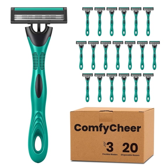 20 count Disposle Razors for Men,3-Blade Razors,Bulk Stainless Steel Shavers with Lubricating Strip for Shaving Sensitive Skin