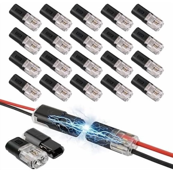 20 count Double Wire Plug in Connector - 2 Pin Solderless Wiring Splice Connector - Low Quick Electrical Connectors - Snap Wire Clip Connectors with Locking Buckle for LED Strip, Automotive