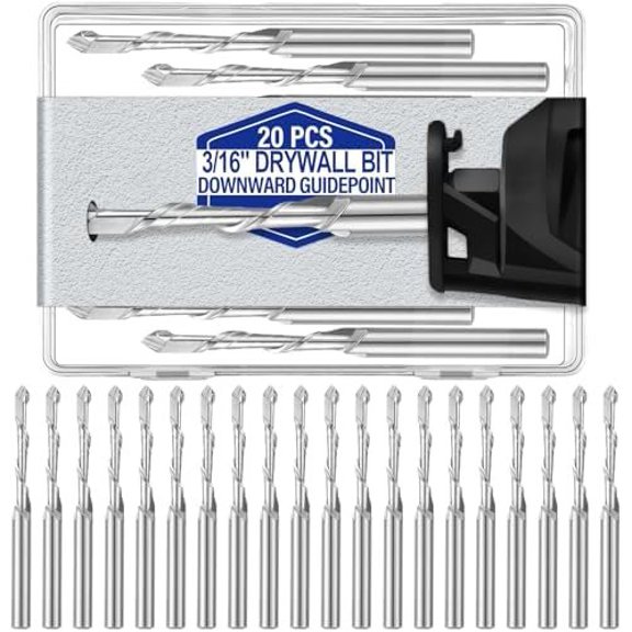 20 count Drywall Router Bits 3/16 Drywall Rotor Tips M2 High Speed Steel Bit Downward Router Cutout Rotary Guidepoint Drill Tool, for with Spiral (Sliver)