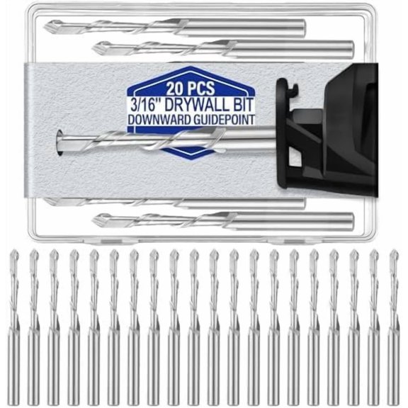 20 count Drywall Router Bits 3/16 Drywall Rotor Tips M2 High Speed Steel Bit Downward Router Cutout Rotary Guidepoint Drill Tool, for with Spiral (Sliver)