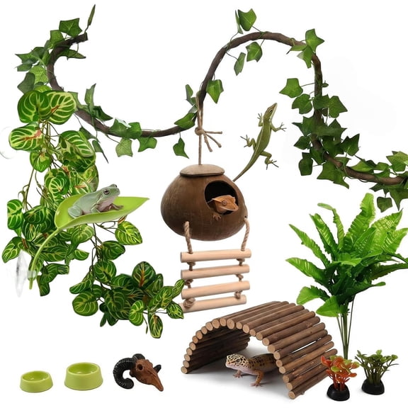 20 count Gecko Accessories, Complete Reptile Terrarium Decor Set, Gecko Habitat Enrichment Kit, Bioactive Terrarium Decor for Crested Leopard Gecko, Bearded Dragon,Ball Python,Chameleon