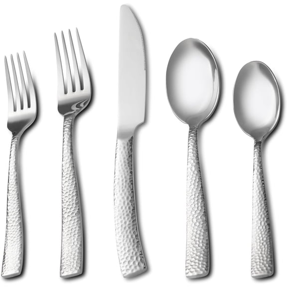 20 count Hammered Silverware Set, Stainless Steel Flatware Set for 4,  Grade Cutlery Set for , Party, Wedding, Mirror Polished Dishwasher Safe