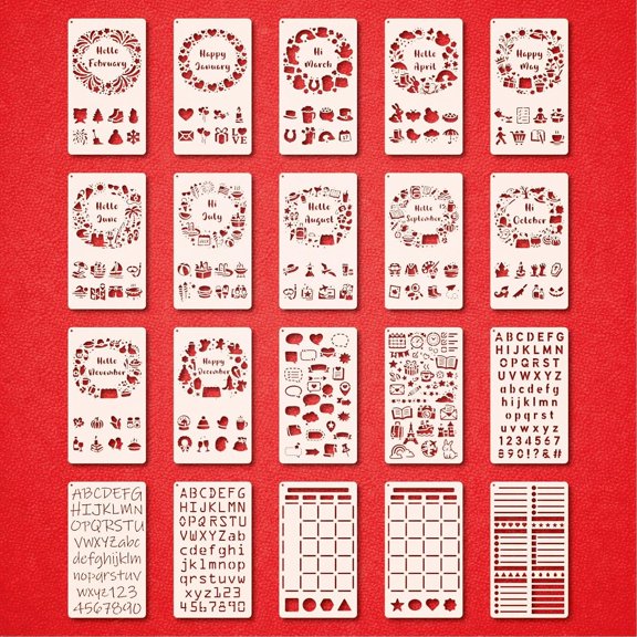 20 count Journal Stencils Set 4 * 7 Inch Plastic Templates Planner Stencils Template Journaling Supplies for Daily Planner Weekly Schedule Habit Note