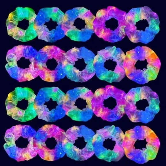 20 count LED Light Up Hair Scrunchies for Girls Women, Glow in The Dark Party Hair Accessories, Mesh Scrunchies, 3 Flash Modes for Birthdays, Festivals, Raves, Sleepovers