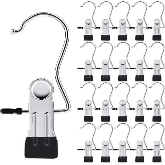 20 count Laundry Hook Boot Clips Hanger Clips Hold Clothes Pins Hooks Portable Stainless Steel Travel Hangers Clips Closet Hangers-Black