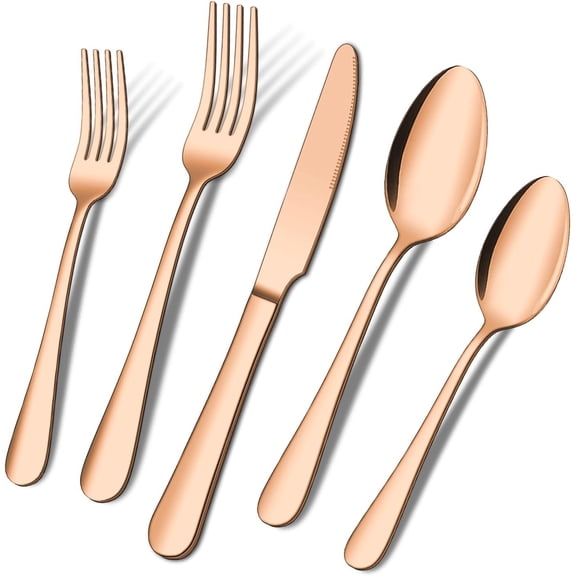 20 count Matte Copper Silverware Set, Rose Stainless Steel Flatware Cutlery Set for 4, Kitchen Utensil Set Service for 4, Include Fork Spoon, Mirror Polished, Dishwasher Safe