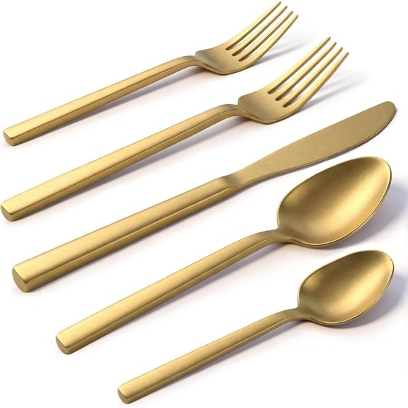 20 count Matte Cuboid Silverware, Stainless Steel Flatware Set, Service for 4, Forged Cutlery Set, Dishwasher Safe