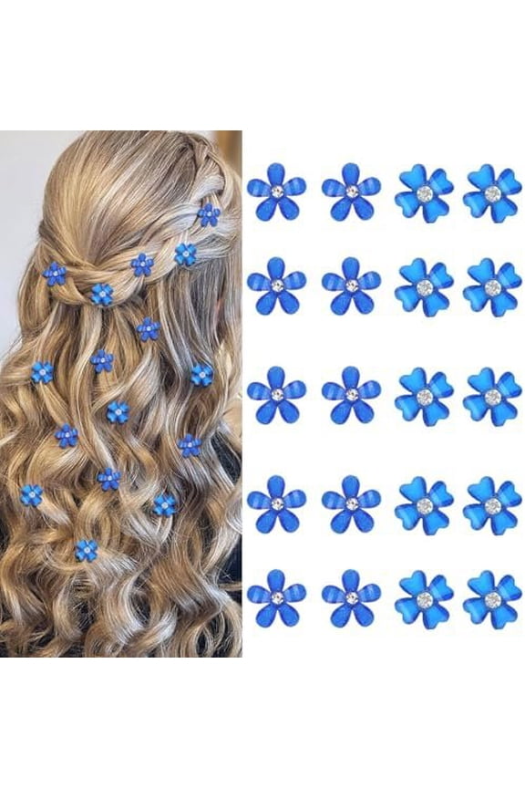 20 count Mini Flower Hair Clips with Rhinestone Cute Decorative Hair Pins Small Wedding Hair Barrettes Royal Blue Hair Clips Bridal Flower Girl Hair Accessory (2 Patterns)