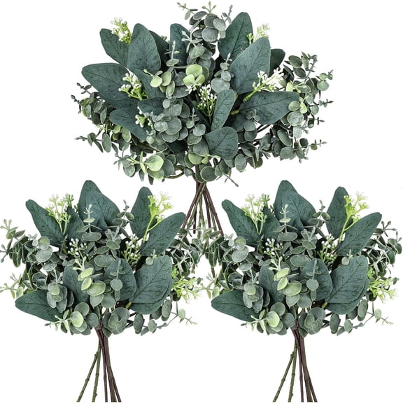 20 count Mixed Artificial Oval Eucalyptus Leaves Bulk with White Seeds Stems and  for Vase Floral Wreath Bouquets Wedding Greenery Decoration