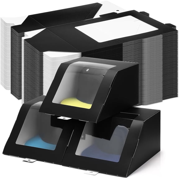 20 count Modern Hat Boxes with Window Baseball Hat Organizer Display Box for Hat, 8.7 x 7.7 x 4.8, Black Paper Fold Storage Container Packing Box for Baseball Caps Dad Hat Billed Cap