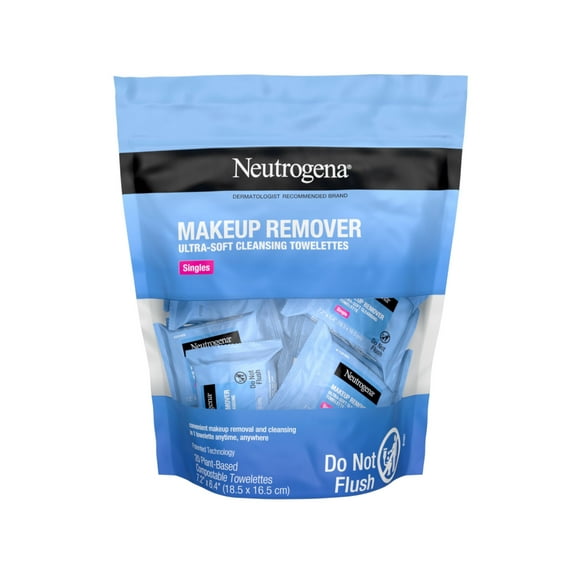 (20 count)Neutrogena Makeup Remover Facial Cleansing Towelette Singles, Daily Face Wipes to Remove Dirt, Oil, Makeup & Waterproof Mascara, Gentle, Alcohol-Free, Individually Wrapped,