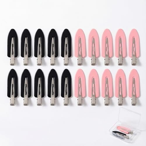 20 count No Bend Hair Clips with Case, No Crease Clips for Styling & Makeup, Clips for Waves, 10 Black + 10 , 2.4" x 0.7"