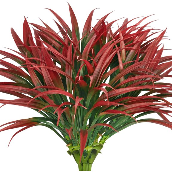 20 count Outdoor Artificial Grass Greenery Stems Faux Plastic for Spring Summer Indoor Outside Garden Planter Porch Patio Window Box , Red