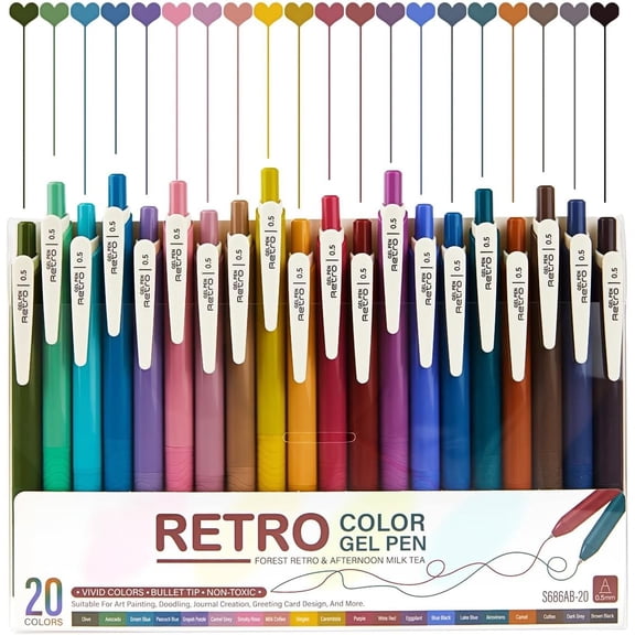 20 count  Pens Colored, 0.5mm Retractable Quick Dry Fine Point Pens, Smooth Writing Multicolor Pens for Journaling, Coloring, Drawing, Doodling, Note Taking