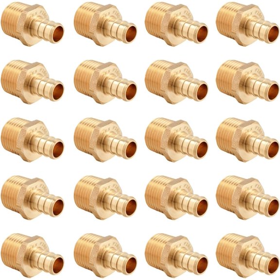 20 count Pex Barb Crimp Brass Fittings 1/2 inch x 1/2 inch NPT Male Adapter, ASTM F1807,(PEX1807017-20PCS)