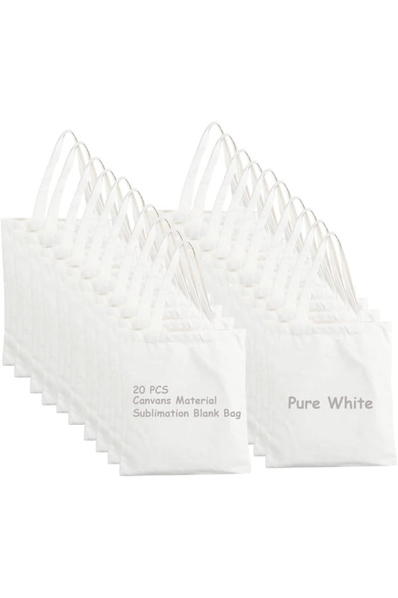 20 count Pure White Sublimation Blank Canvas Tote Bag, Craft Canvas Bag Shopping Tote Bags for DIY, Easter Party Favor Bags Sublimation Blank Bag Washable 14.17 x 12.2 Inch