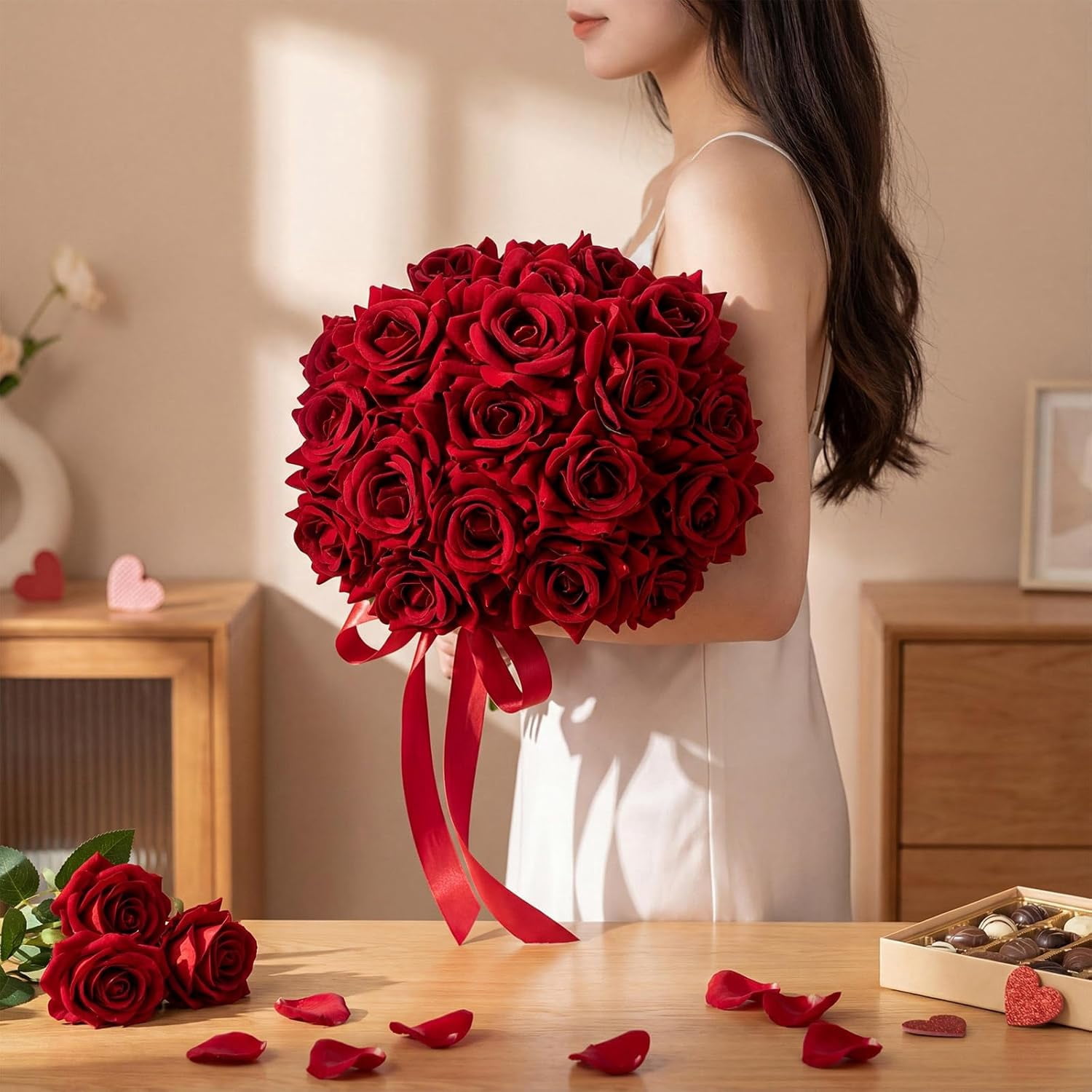 Red Roses Counter 20 count Red Roses Artificial , Silk Rose Faux Look Real Florals for ...