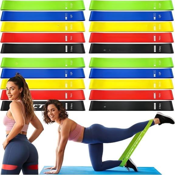 20 count Resistance Bands Bulk Set for Trainers, Small Groups & Fitness Classes, Mini Bands for Glutes, , and Core Workouts, Loop Exercise Bands with Storage Bag, for Workout Buddies