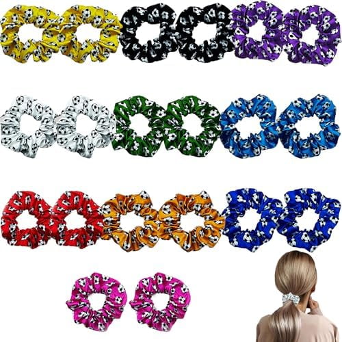 20 count Soccer Hair Scrunchies,Soft Silk Satin Hair Ties for Girls,Women,Coaches Players Team,Soccer Accessories for Girls Soccer Gifts (Mixed Colors)