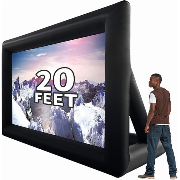 20 feet Inflatable Portable Projector Movie Screen - Huge Air-Blown Cinema Projection Screen Package with Rope, Blower,Tent Stakes - Front & Rear Projection,for Outdoor Party Backyard Pool Fun
